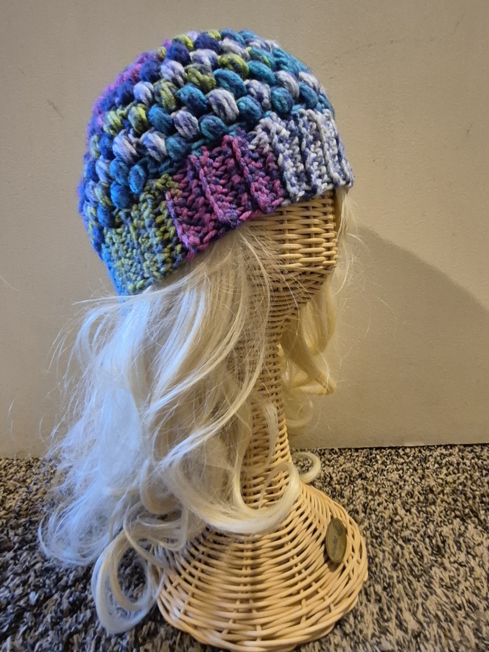 Handcrafted Multicolor Bubble Stitch Ponytail Beanie - Women